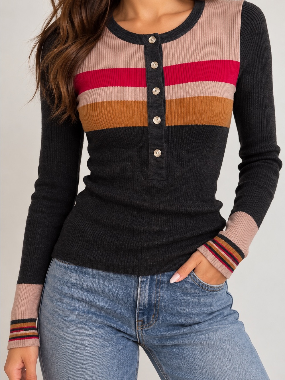 Faherty Organic Cotton Cashmere Colorblock Henley Sweater M